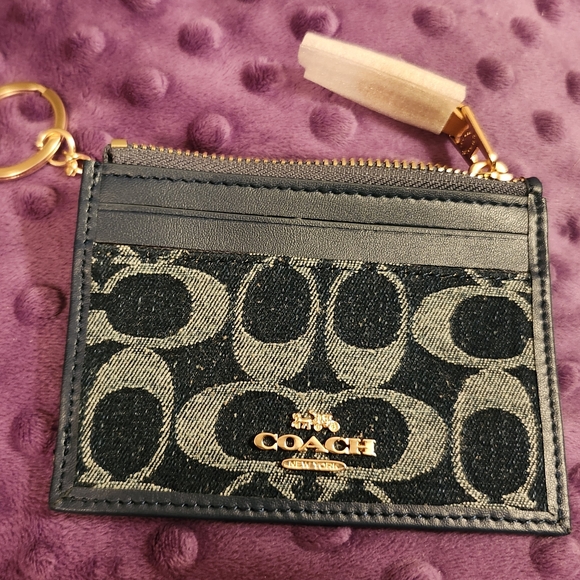 Coach Accessories - NWOT Authentic Coach Deep Blue Denim Signature Skinny Mini Zip ID Wallet